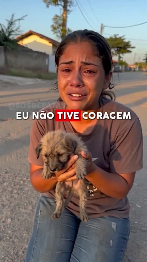 Filhote acolhido nos braços.